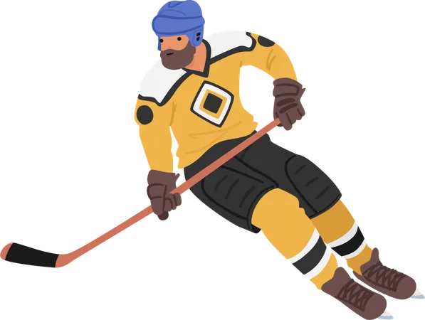 Determined Hockey Player Clad In Gear And Holding A Stick Swiftly Glides Across The Ice Athlete Character Focused And Ready For Action In The Intense Game Ahead Cartoon People Vector Illustration 일러스트레이션