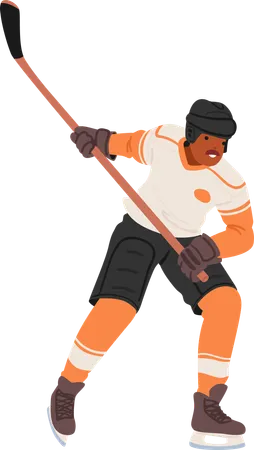 Hockey Player Character Clad In Gear Skates Swiftly Across The Ice Stick In Hand Determined And Focused Ready To Score Or Defend With Skill And Intensity Cartoon People Vector Illustration 일러스트레이션