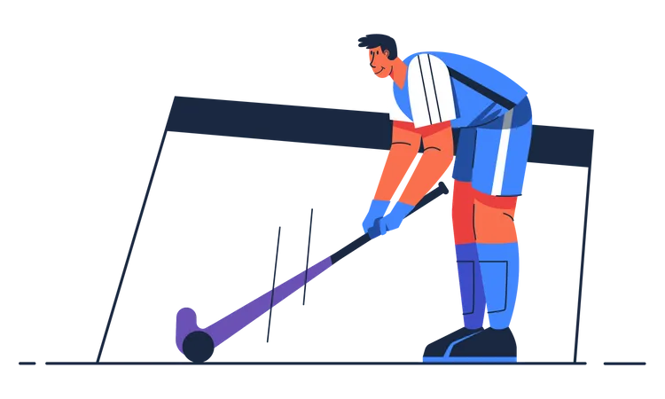 Abstract Hockey Athlete Man Use Baton Hit On Puk During Competition Olympic Or Asian Game In Cartoon Character Vector Illustration Illustration
