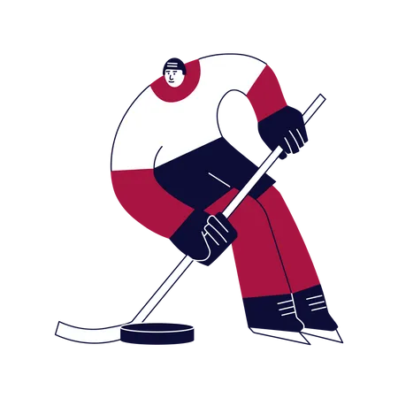 Hockey player with stick and puck  Illustration