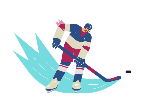 Hockey Players  with brassy and puck moving fast forward  Illustration