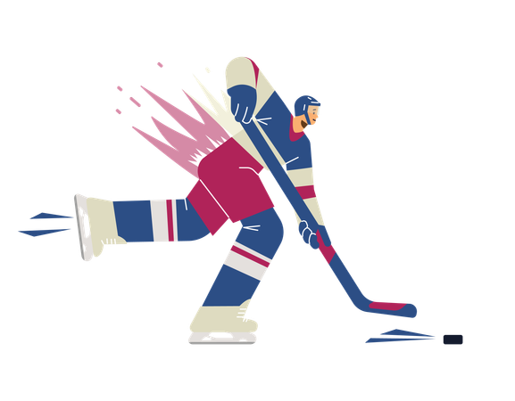 Hockey Players with brassy and puck moving fast forward  Illustration