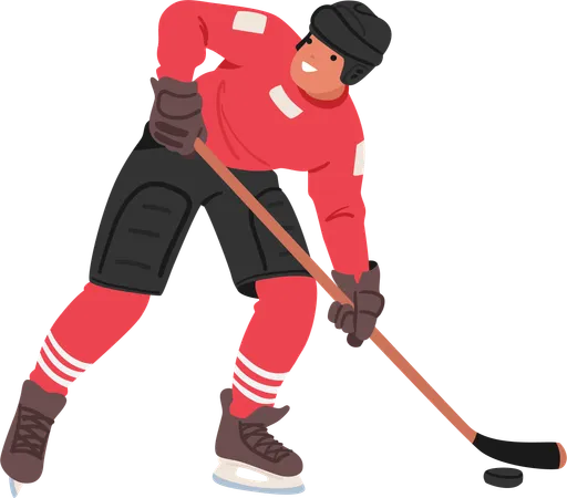 Fierce Hockey Player Character Clad In Full Gear Skillfully Maneuvers Across The Ice With Determination Stick In Hand Ready To Score Goals And Conquer The Game Cartoon People Vector Illustration Illustration