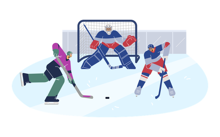 Hockey sports match with players conducting an attack on opponent goal  Illustration