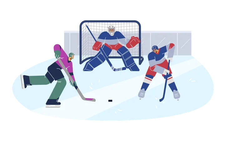 Hockey sports match with players conducting an attack on opponent goal  Illustration