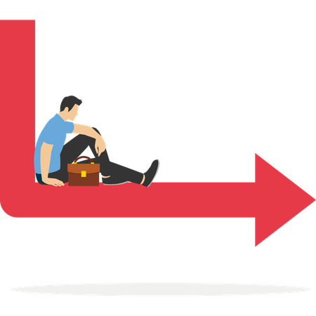 Hoffnungsloser Geschäftsmann sitzt auf einem wirtschaftlichen L-förmigen Diagramm  Illustration