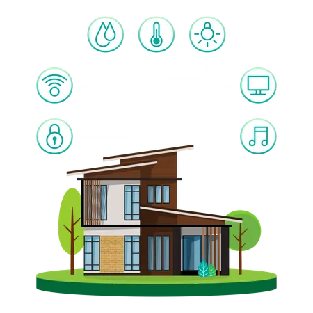 Hogar inteligente con dispositivo de control.  Ilustración