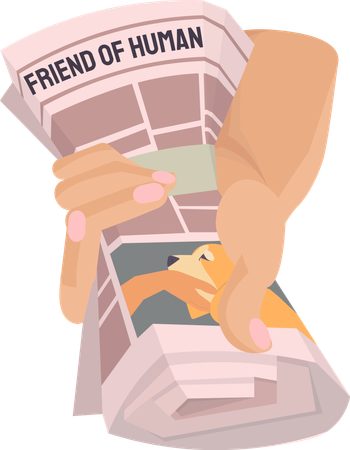 Hoja de periódico diario con imagen y texto en mano.  Ilustración