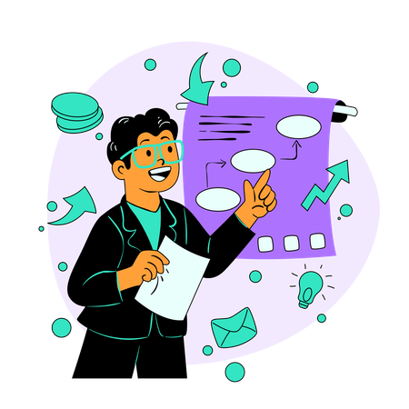 Niño haciendo una hoja de ruta empresarial  Ilustración