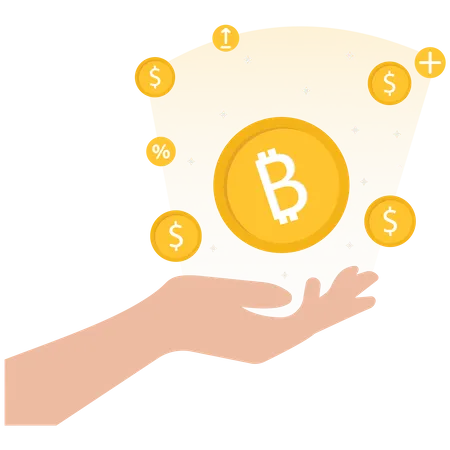 The Future Of Bitcoins And Cryptocurrencies Investment Opportunities Or Alternative Financial Assets Concept Holder Who Buys Bitcoin Or Cryptocurrency For Long Term Investment Bitcoin Independence Vector Illustration