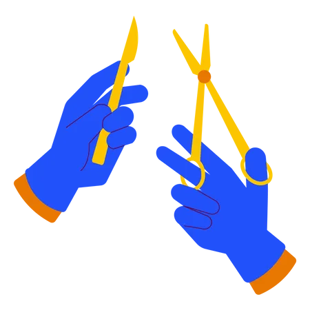 Holding a scalpel and scissor Illustration