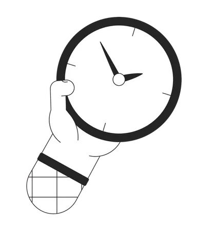 Holding Clock For Checking Time Bw Concept Vector Spot Illustration Showing Time 2 D Cartoon Flat Line Monochromatic Hand For Web UI Design Editable Isolated Outline Hero Image Illustration