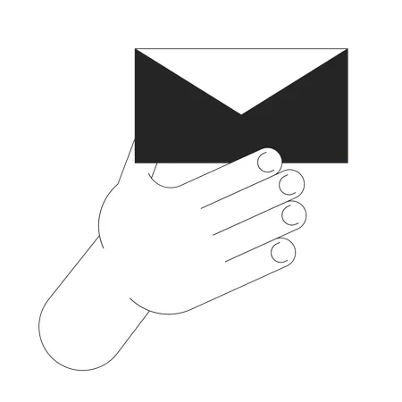 Holding Closed Envelope Cartoon Human Hand Outline Illustration Communication Via Paper Letters 2 D Isolated Black And White Vector Image Sending Message By Mail Editable Flat Color Clipart Illustration
