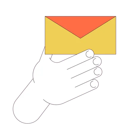 Holding closed envelope linear cartoon character hand illustration  Illustration