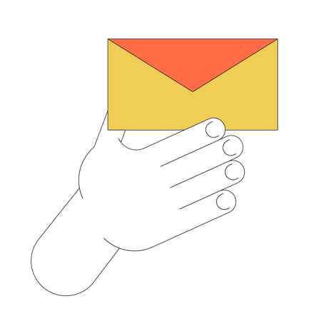 Holding closed envelope linear cartoon character hand illustration  Illustration