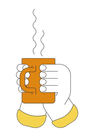 Holding Cup Of Tea Herbal Medicine Linear Cartoon Character Hands Illustration Warm Beverage Drinking Outline 2 D Vector Image White Background Healing Drink Steaming Editable Flat Color Clipart Illustration