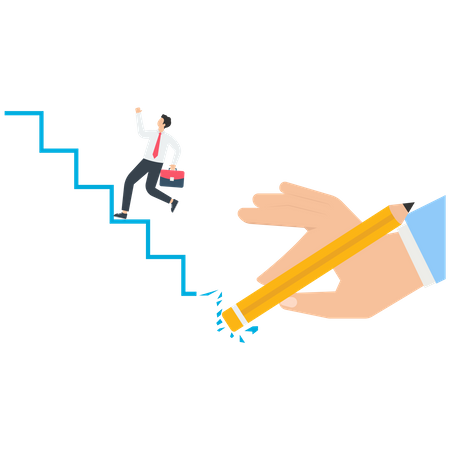 Holding eraser off businessman up stairs  Illustration