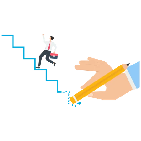 Holding eraser off businessman up stairs  Illustration