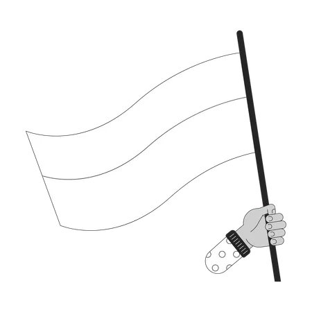 Holding Flag Flat Monochrome Isolated Vector Hand Flag Blows Away In Wind Editable Black And White Line Art Drawing Simple Outline Spot Illustration For Web Graphic Design Illustration