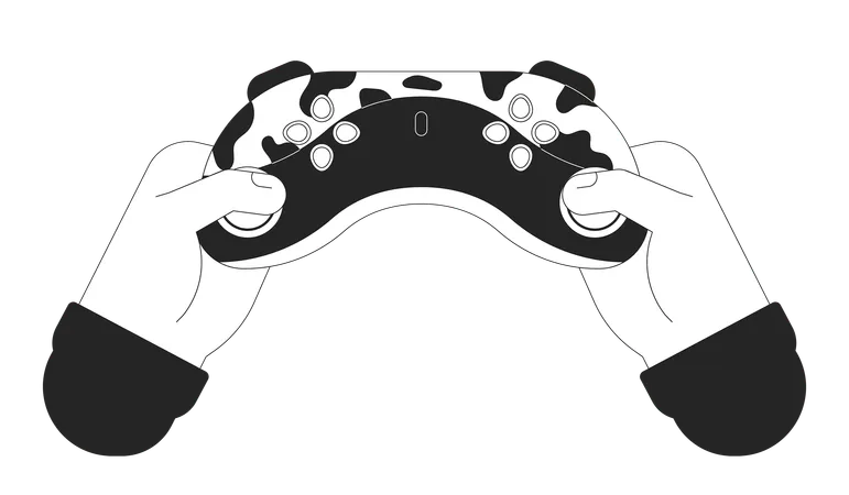 Holding Gamepad Cartoon Human Hands Outline Illustration Videogame Controller Buttons Pressing 2 D Isolated Black And White Vector Image Gadget Carrying Joystick Flat Monochromatic Drawing Clip Art Illustration