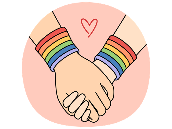 Holding hands with lgbt bracelets symbolizing love between LGBTQ community  Illustration