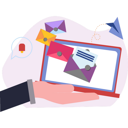 Holding laptop and sending mail  Illustration