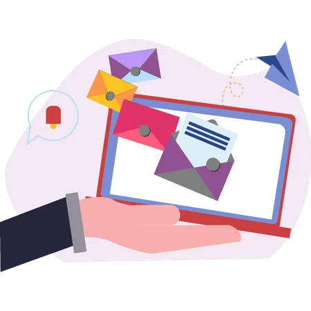 Holding laptop and sending mail  Illustration