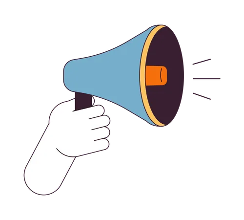 Holding Megaphone Flat Line Color Isolated Vector Hand Speaking Trumpet Loud Sound Editable Clip Art Image On White Background Simple Outline Cartoon Spot Illustration For Web Design Illustration