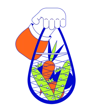 Holding mesh bag with vegetables cartoon human hand  Ilustração