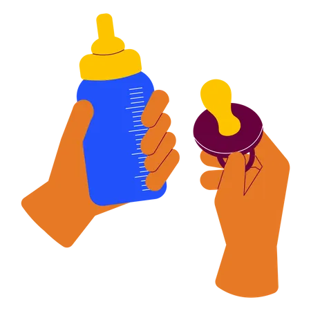 Holding milk bottle pacifier  Illustration