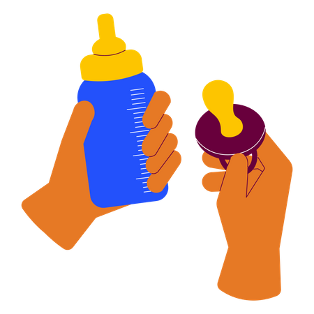 Holding milk bottle pacifier  Illustration