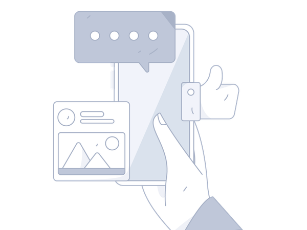 Holding mobile while looking online comment  Illustration