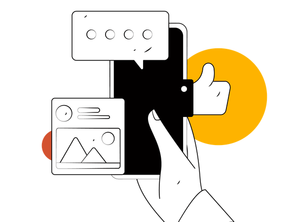 Holding mobile while looking online comment  Illustration