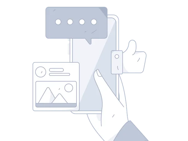 Holding mobile while looking online comment  Illustration