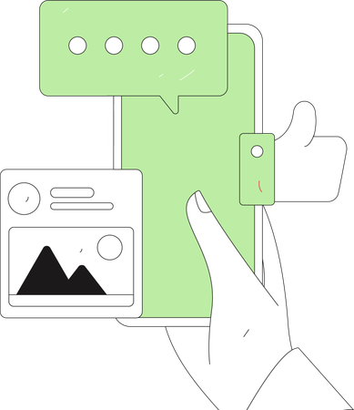 Holding mobile while looking online comment  Illustration