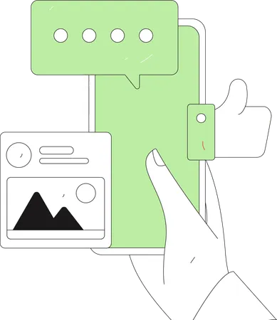 Holding mobile while looking online comment  Illustration