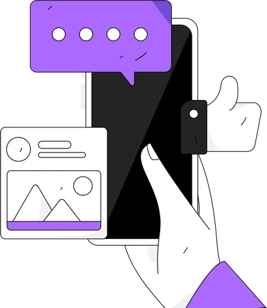 Holding mobile while looking online comment  Illustration