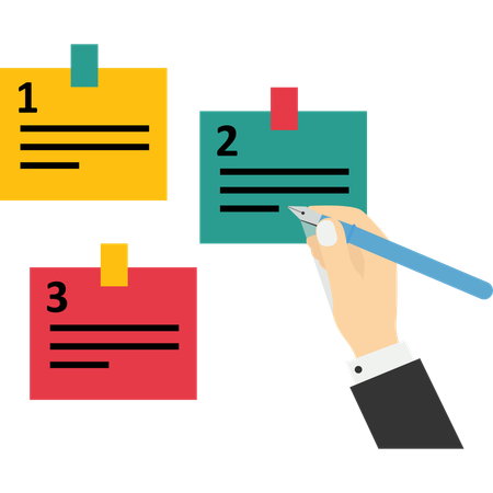 Holding pencil categorized sticky notes  Illustration