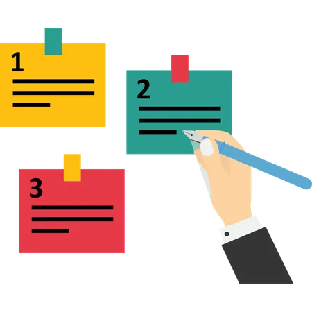 Holding pencil categorized sticky notes  Illustration