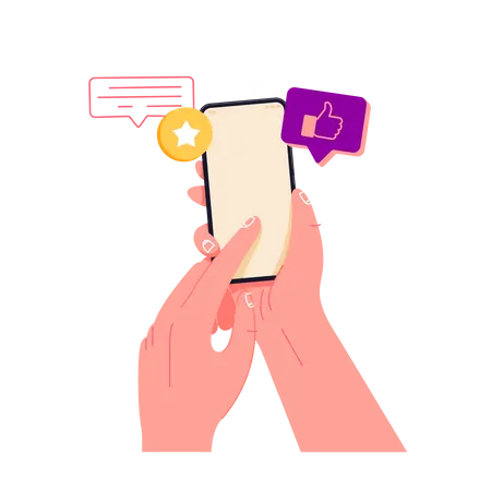 Holding phone in hand and rate content  Illustration