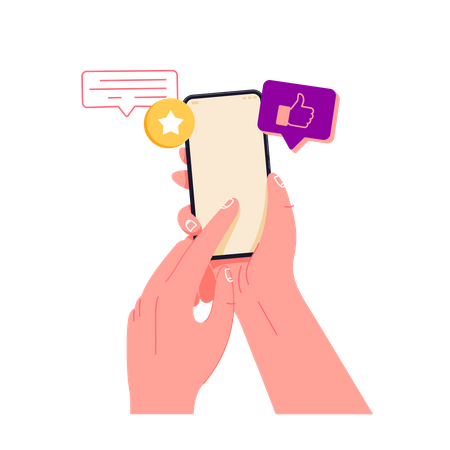 Holding phone in hand and rate content  Illustration