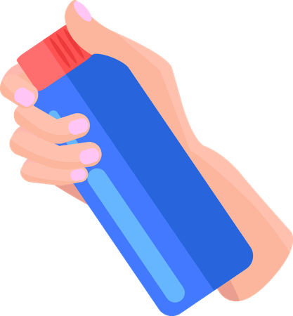 Holding plastic blue bottle of antiseptic substance  Illustration