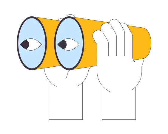 Holding Powerful Binoculars Linear Cartoon Character Hands Illustration Optical Device To Observe Distant Items Outline 2 D Vector Image White Background Tourist Supplies Editable Flat Color Clipart Illustration