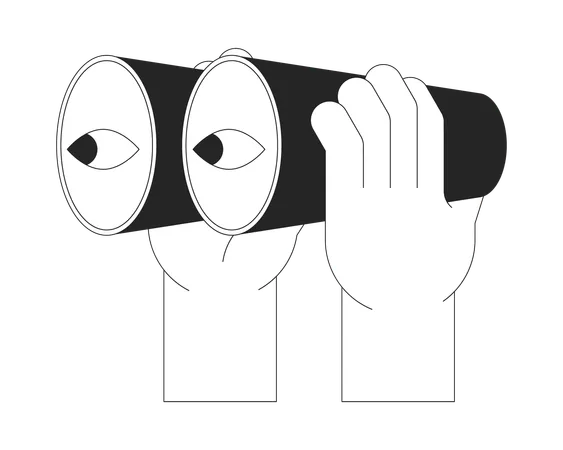 Holding Powerful Binoculars Cartoon Human Hands Outline Illustration Optical Device Outline 2 D Isolated Black And White Vector Image Tourist Supplies Flat Monochromatic Drawing Clip Art イラスト
