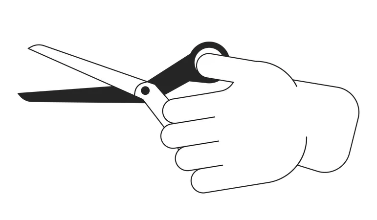 Holding Scissors Cartoon Human Hand Outline Illustration Stationery Item Using Cutting Tool 2 D Isolated Black And White Vector Image Sharp Bladed Instrument Flat Monochromatic Drawing Clip Art イラスト