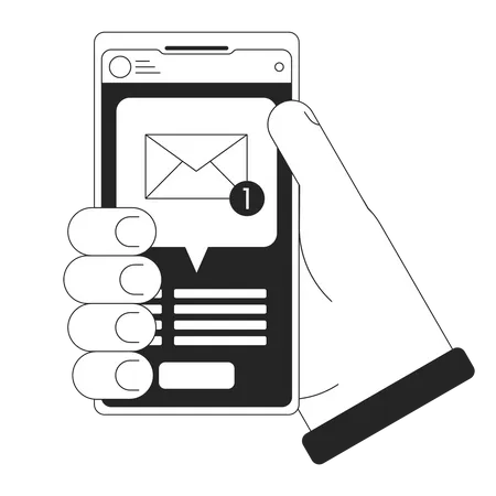 Holding smartphone with new message  Illustration