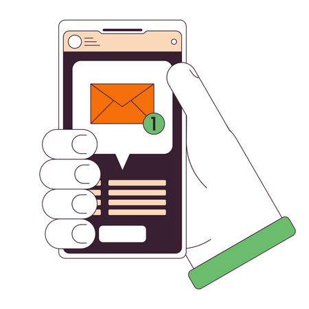 Holding smartphone with new message  Illustration