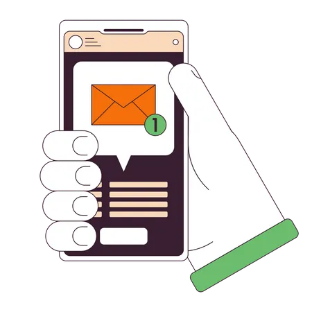 Holding smartphone with new message  Illustration