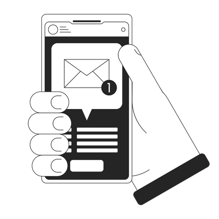 Holding smartphone with new message  Illustration
