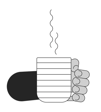 Holding Steamed Cup Cartoon Human Hand Outline Illustration Drinking Coffee 2 D Isolated Black And White Vector Image Mug Holding Enjoying Tea Tasty Beverage Flat Monochromatic Drawing Clip Art Illustration